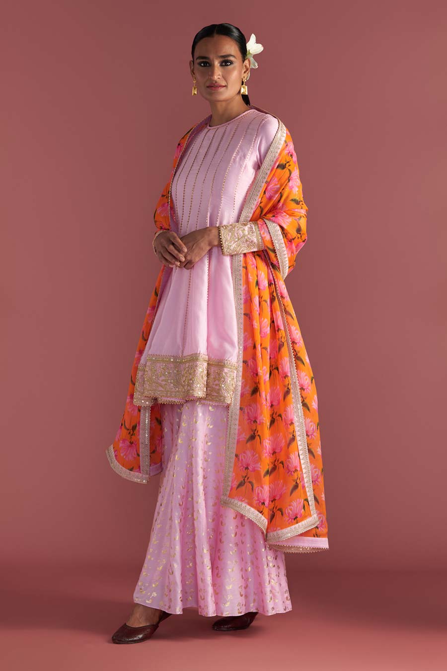 Baby Pink Springbud Embroidered Sharara Set