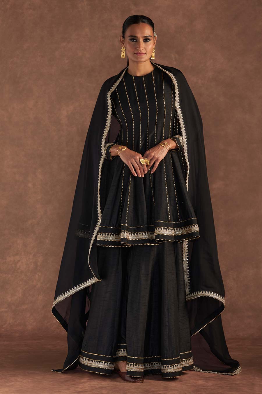 Black Embroidered Sharara Set