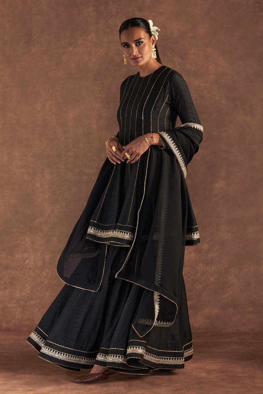 Black Embroidered Sharara Set