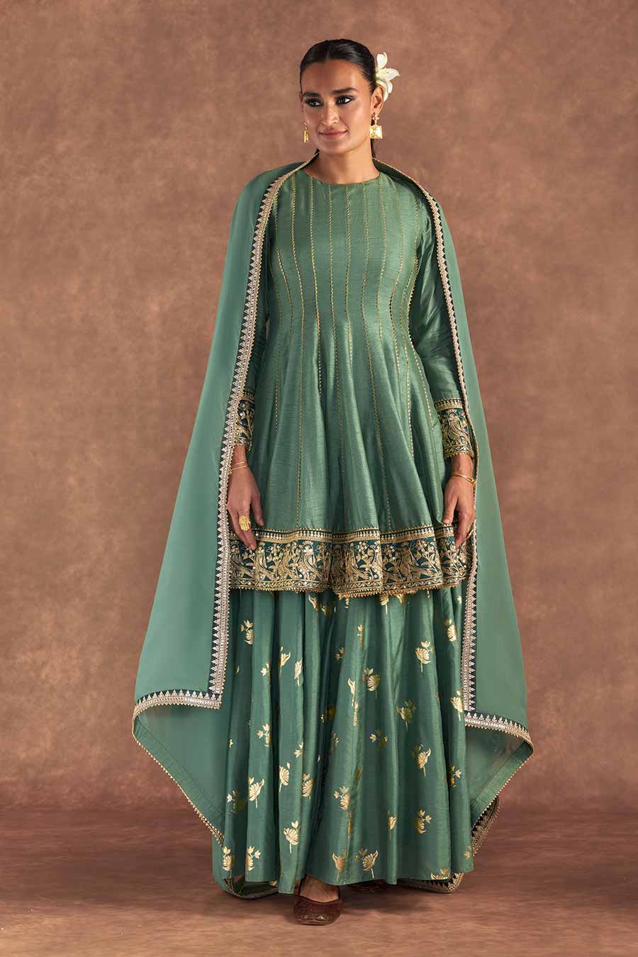 Green Irisbud Embroidered Sharara Set