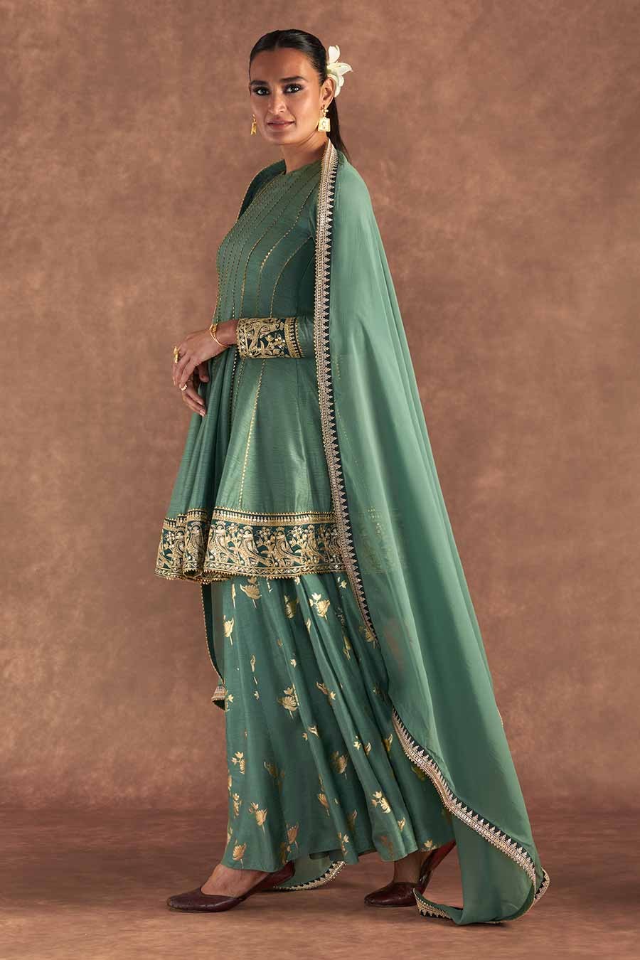 Green Irisbud Embroidered Sharara Set