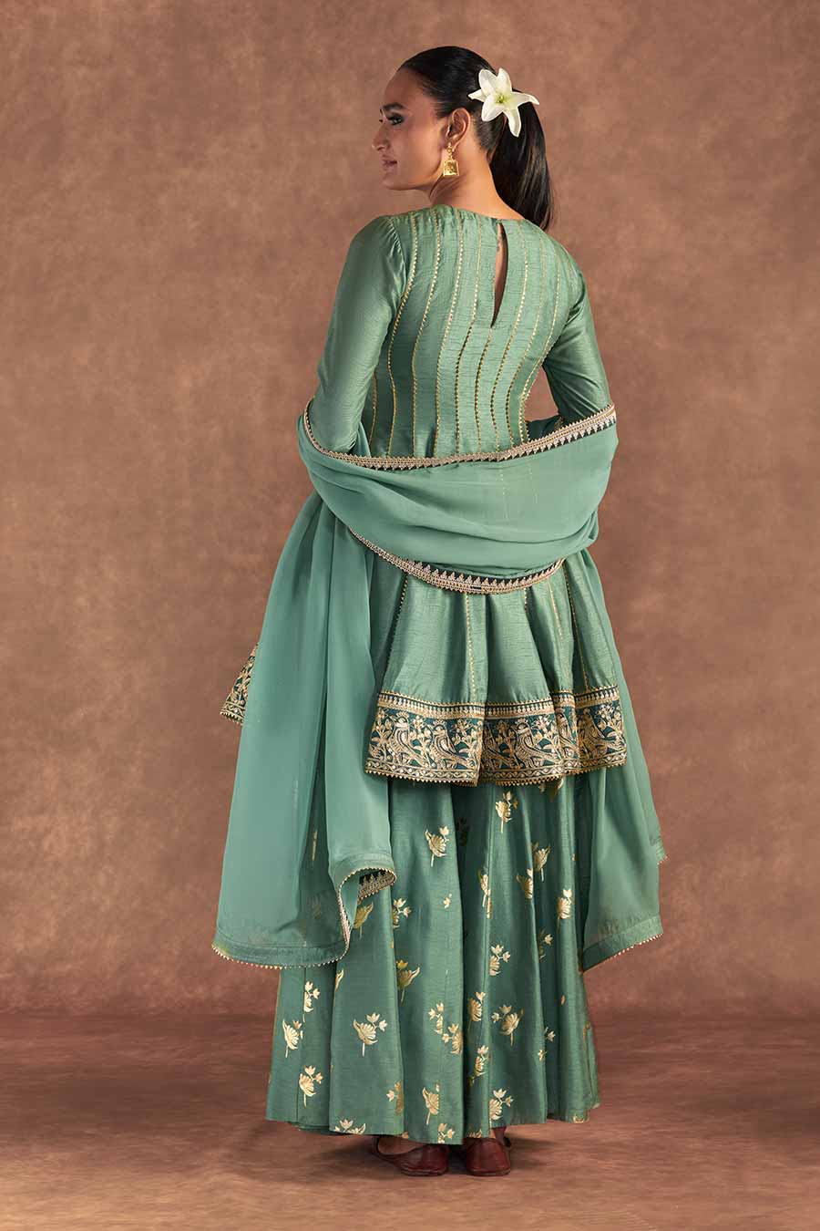 Green Irisbud Embroidered Sharara Set