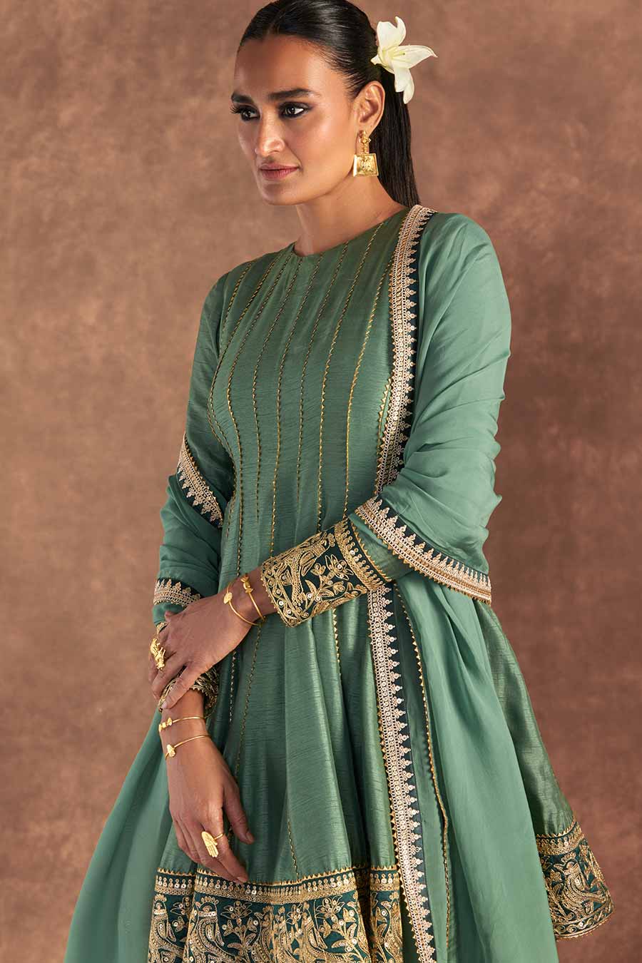 Green Irisbud Embroidered Sharara Set