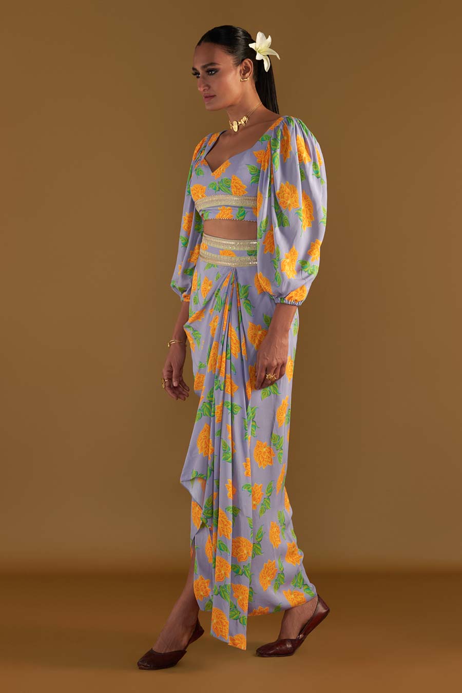 Lilac Grace Embellished Top & Drape Skirt Set