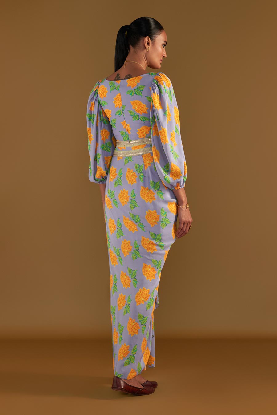 Lilac Grace Embellished Top & Drape Skirt Set