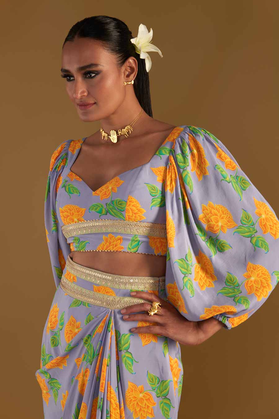 Lilac Grace Embellished Top & Drape Skirt Set