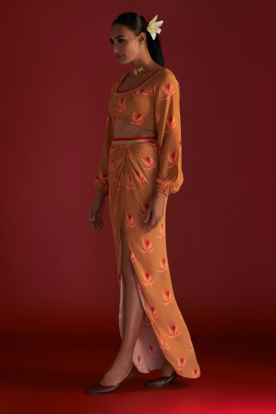 Caramel Nectar Cup Top & Drape Skirt Set