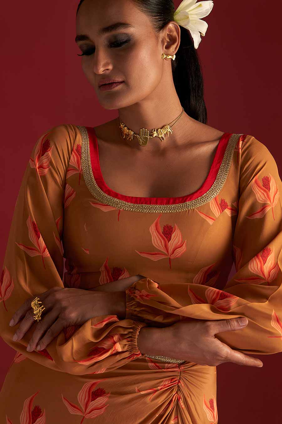 Caramel Nectar Cup Top & Drape Skirt Set