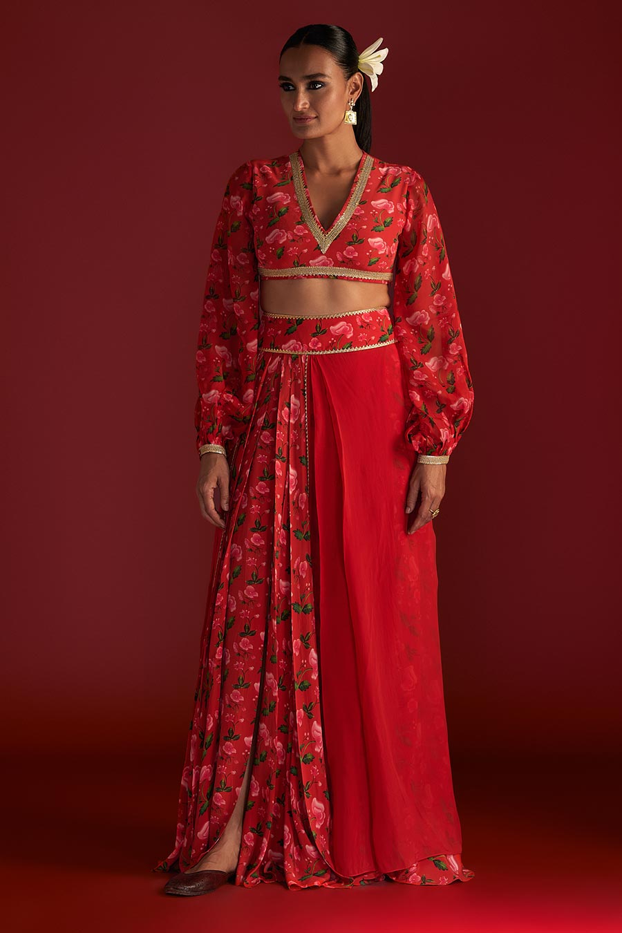 Red Rain Lily Top & Layered Skirt Set