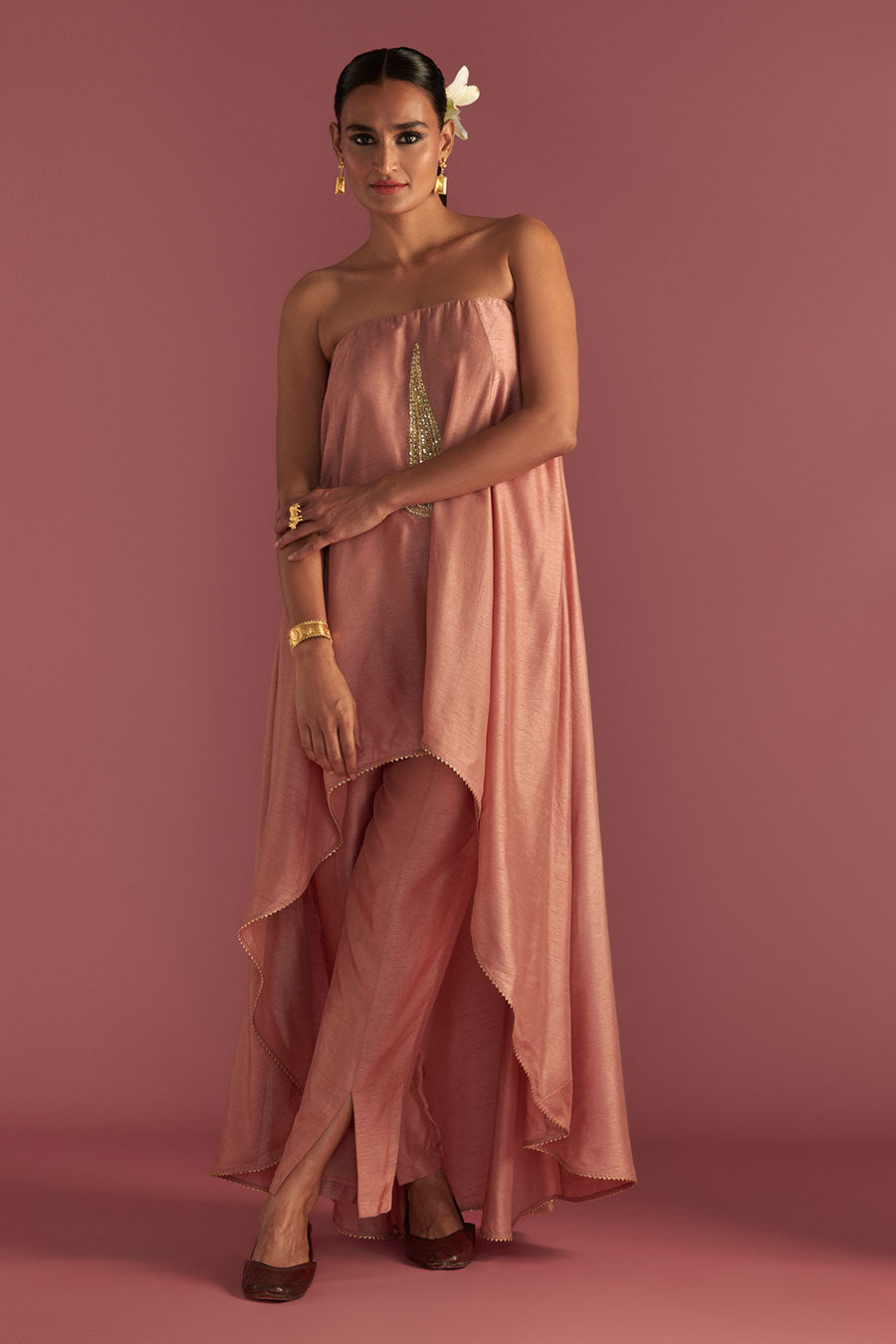 Salmon Pink 'Paan-Patti' Tube Top Co-Ord Set