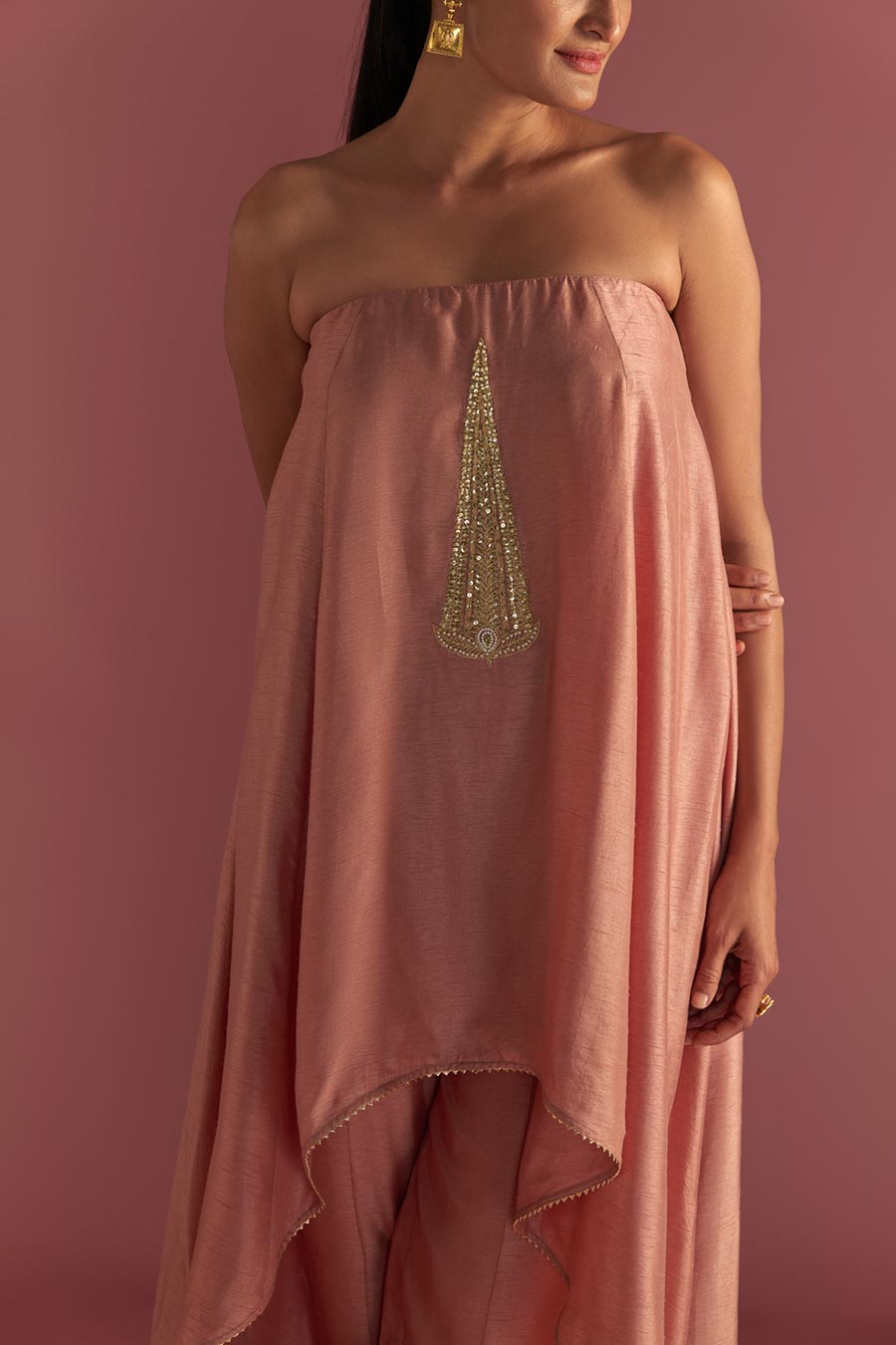 Salmon Pink 'Paan-Patti' Tube Top Co-Ord Set