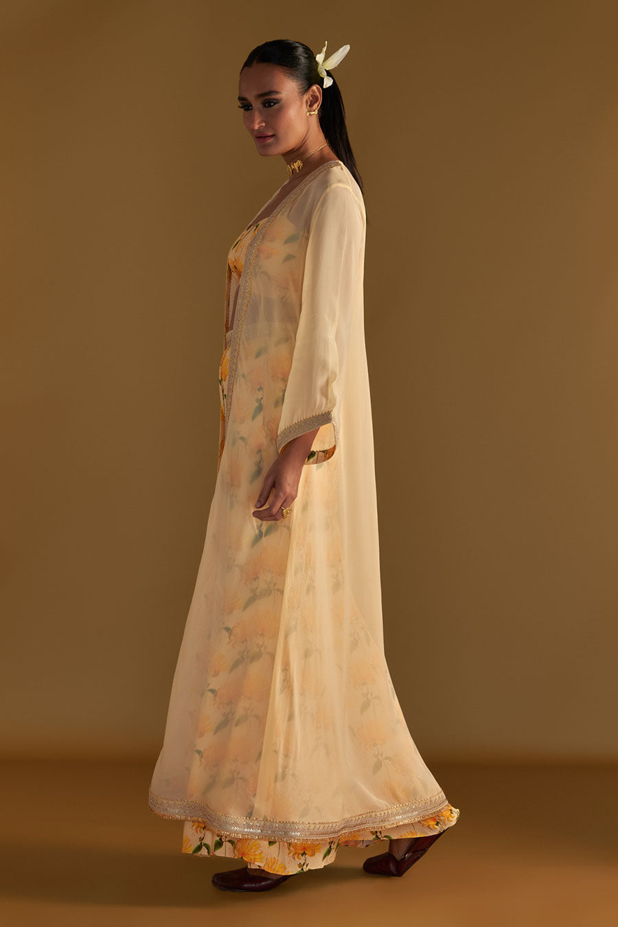 Vanilla Mist Embellished Co-Ord Set With Cape