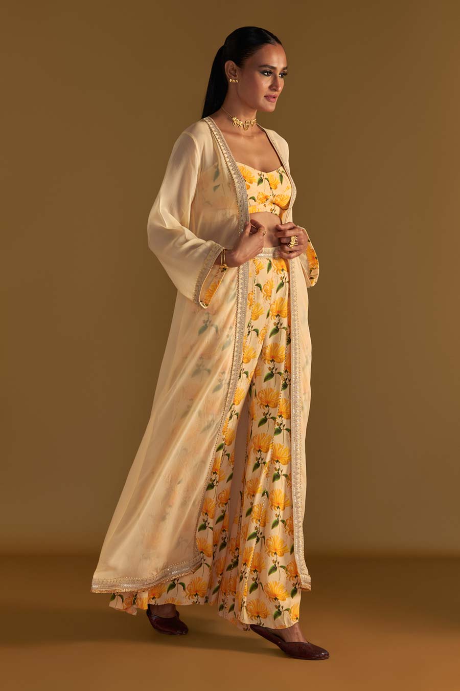 Vanilla Mist Embellished Co-Ord Set With Cape