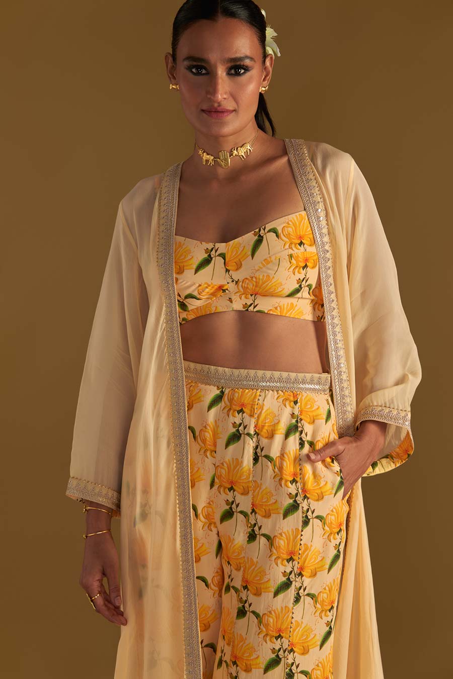 Vanilla Mist Embellished Co-Ord Set With Cape