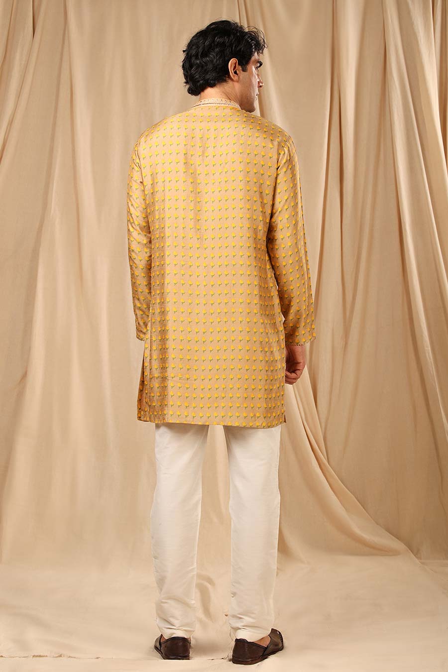 Beige Wallflower Print Embroidered Kurta