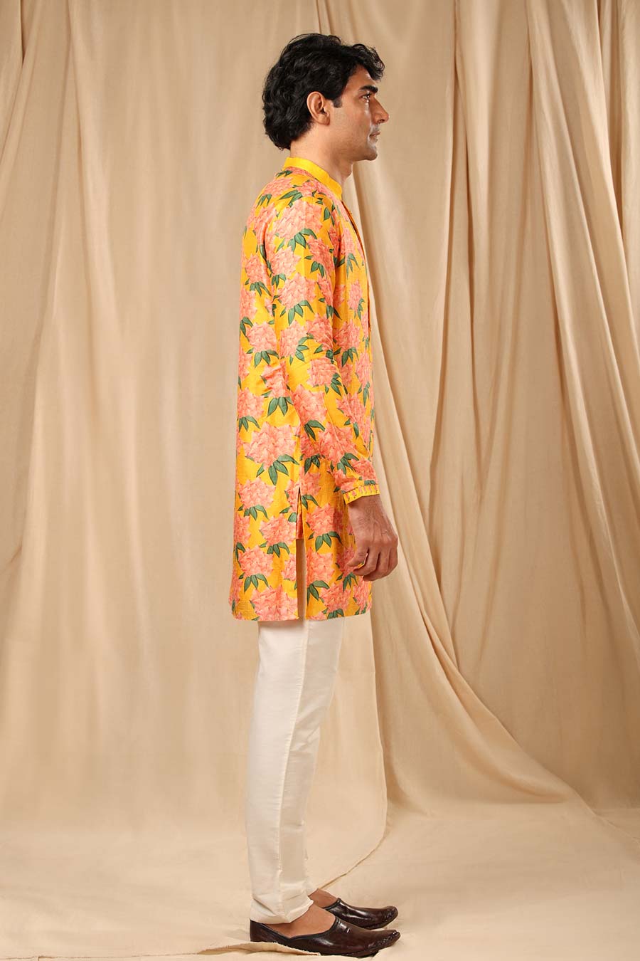 Yellow Candy Swirl Print Embroidered Kurta