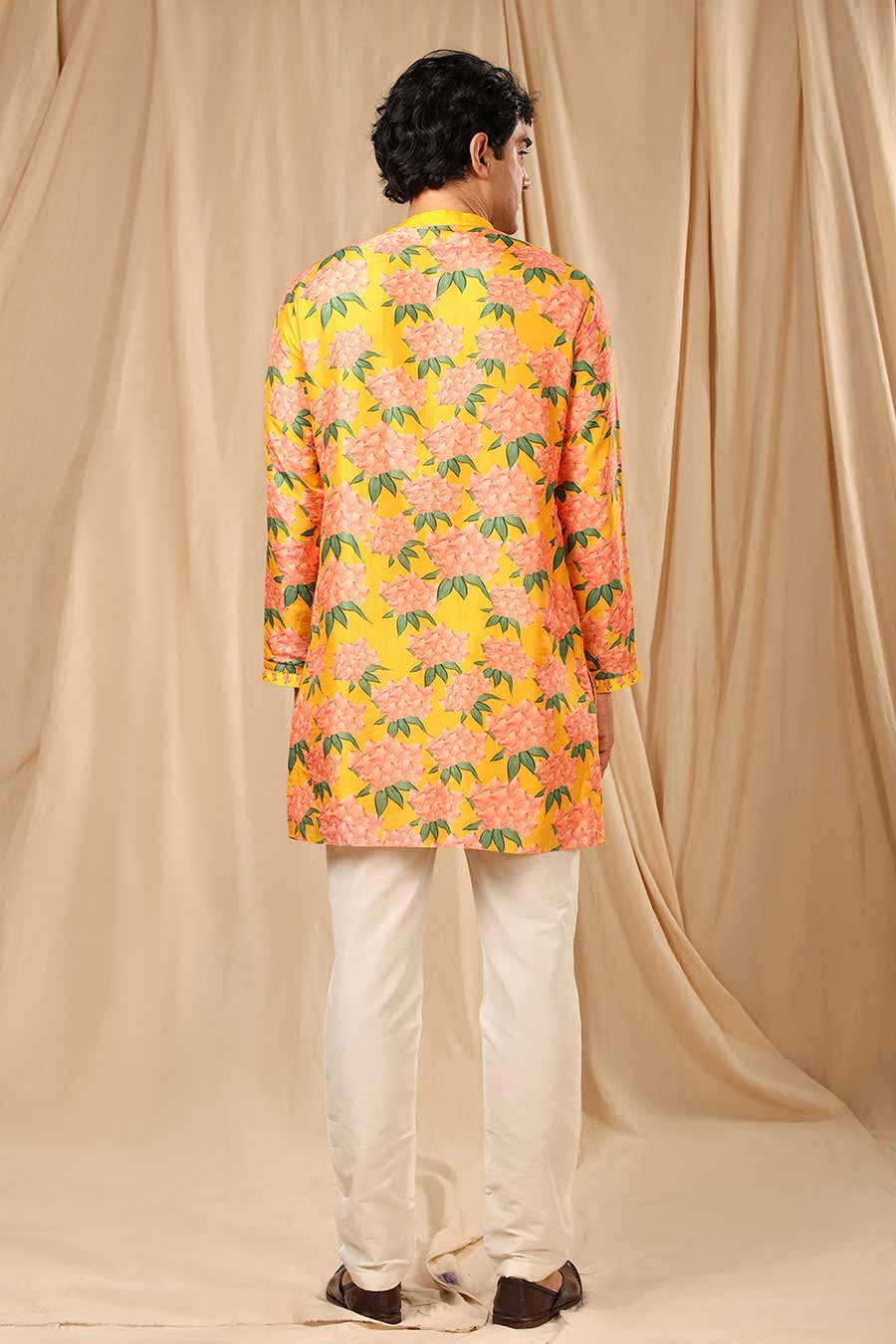 Yellow Candy Swirl Print Embroidered Kurta