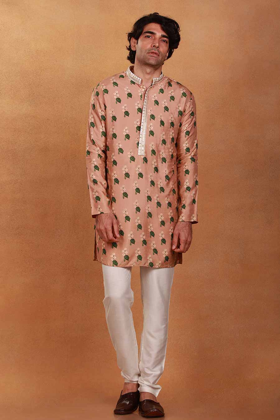 Oatmeal Cotton Candy Print Embroidered Kurta