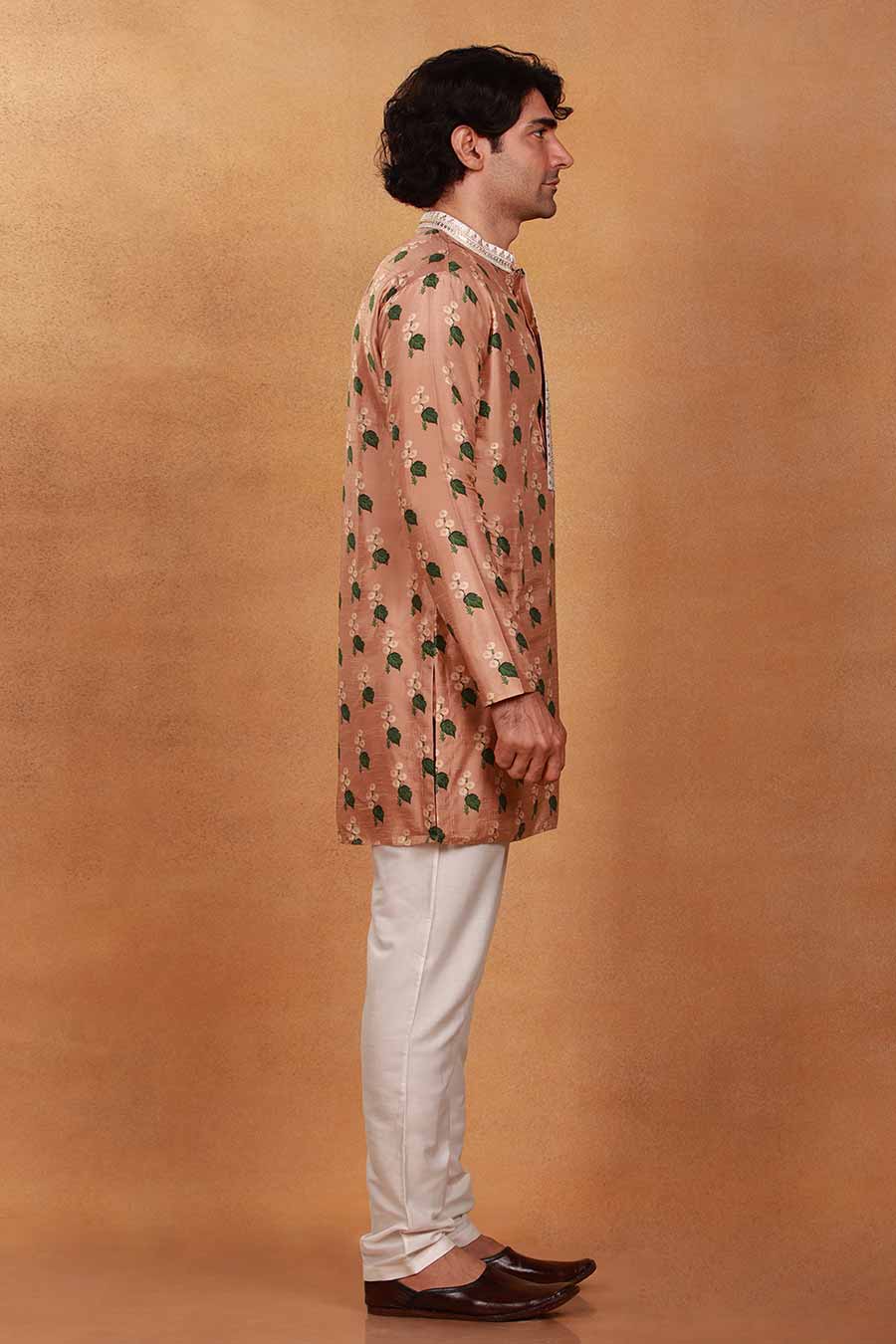 Oatmeal Cotton Candy Print Embroidered Kurta