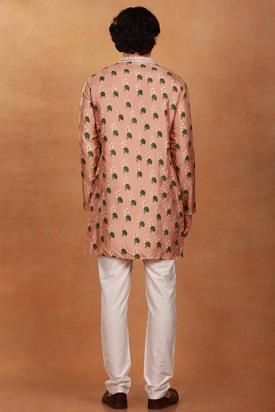 Oatmeal Cotton Candy Print Embroidered Kurta
