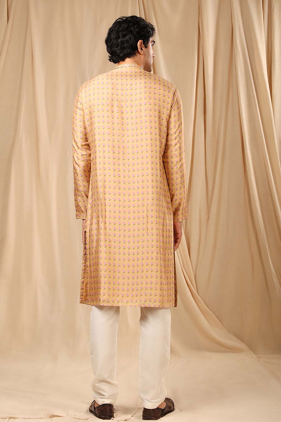 Oatmeal Wallflower Print Embroidered Kurta
