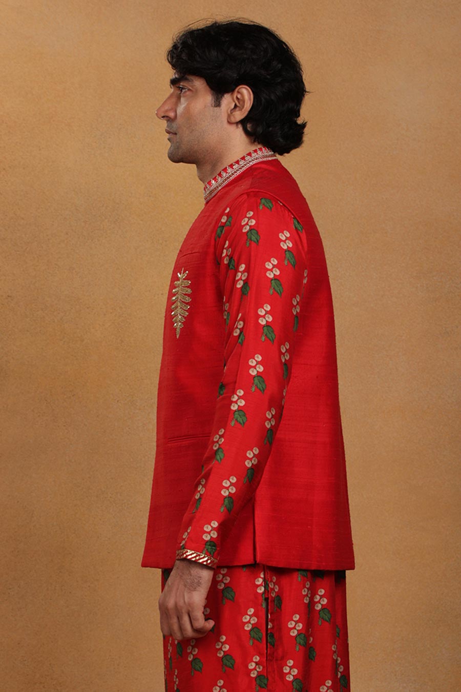 Red Hand Embroidered Bandi Jacket
