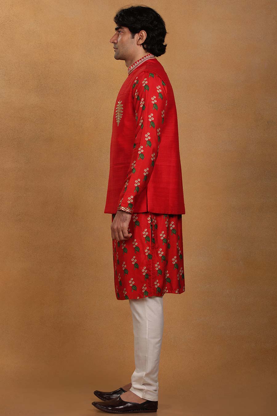 Red Cotton Candy Kurta Set With Jacket