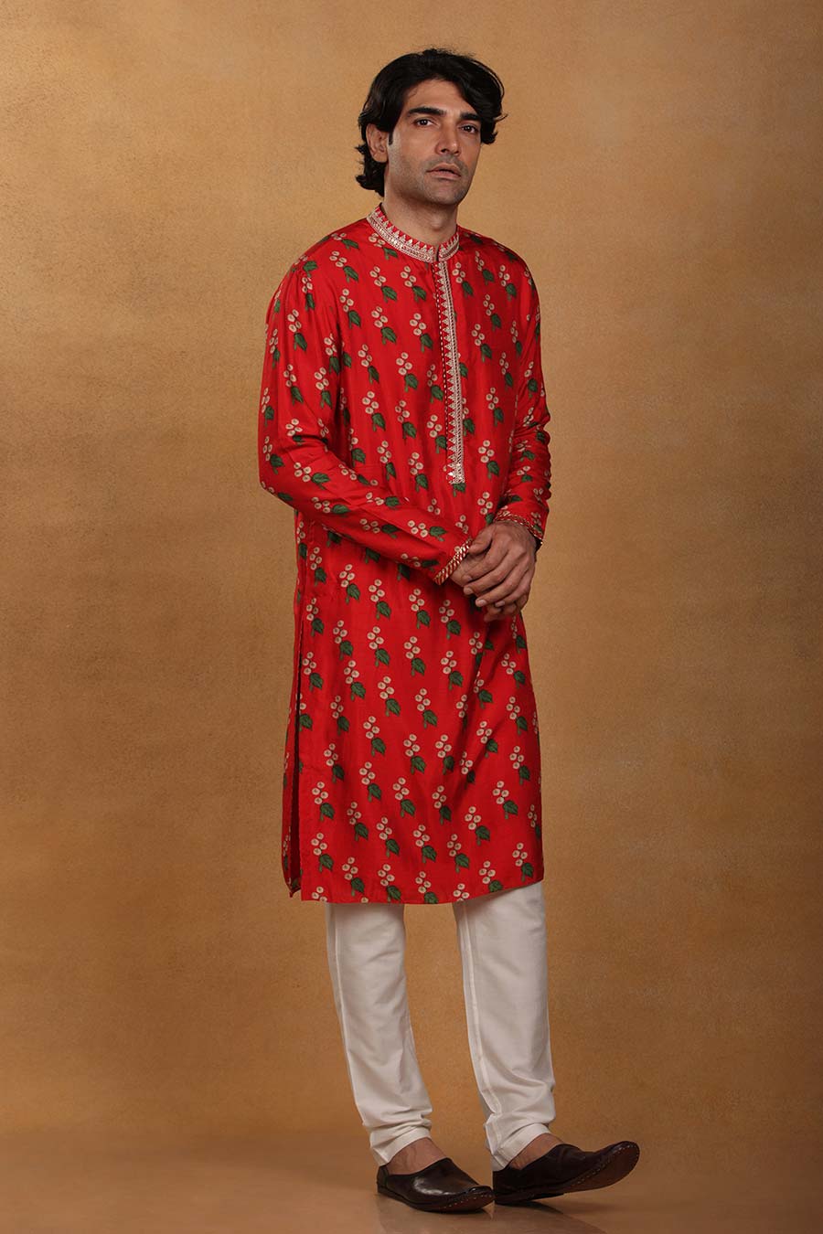 Red Cotton Candy Print Embroidered Kurta