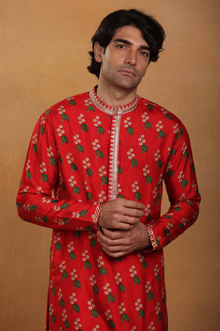 Red Cotton Candy Print Embroidered Kurta