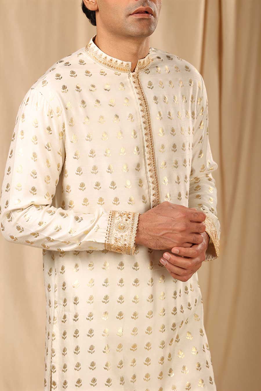 Ivory Wallflower Print Embroidered Kurta