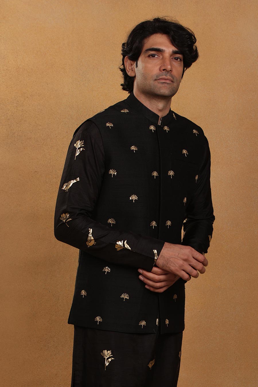 Black Hand Embroidered Bandi Jacket
