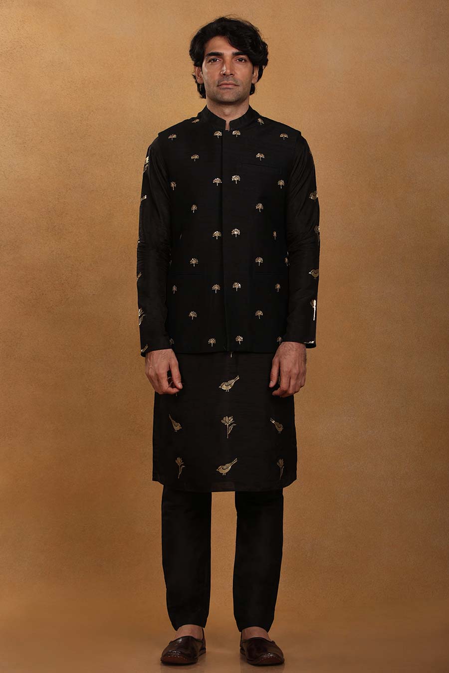 Black Hand Embroidered Bandi Jacket