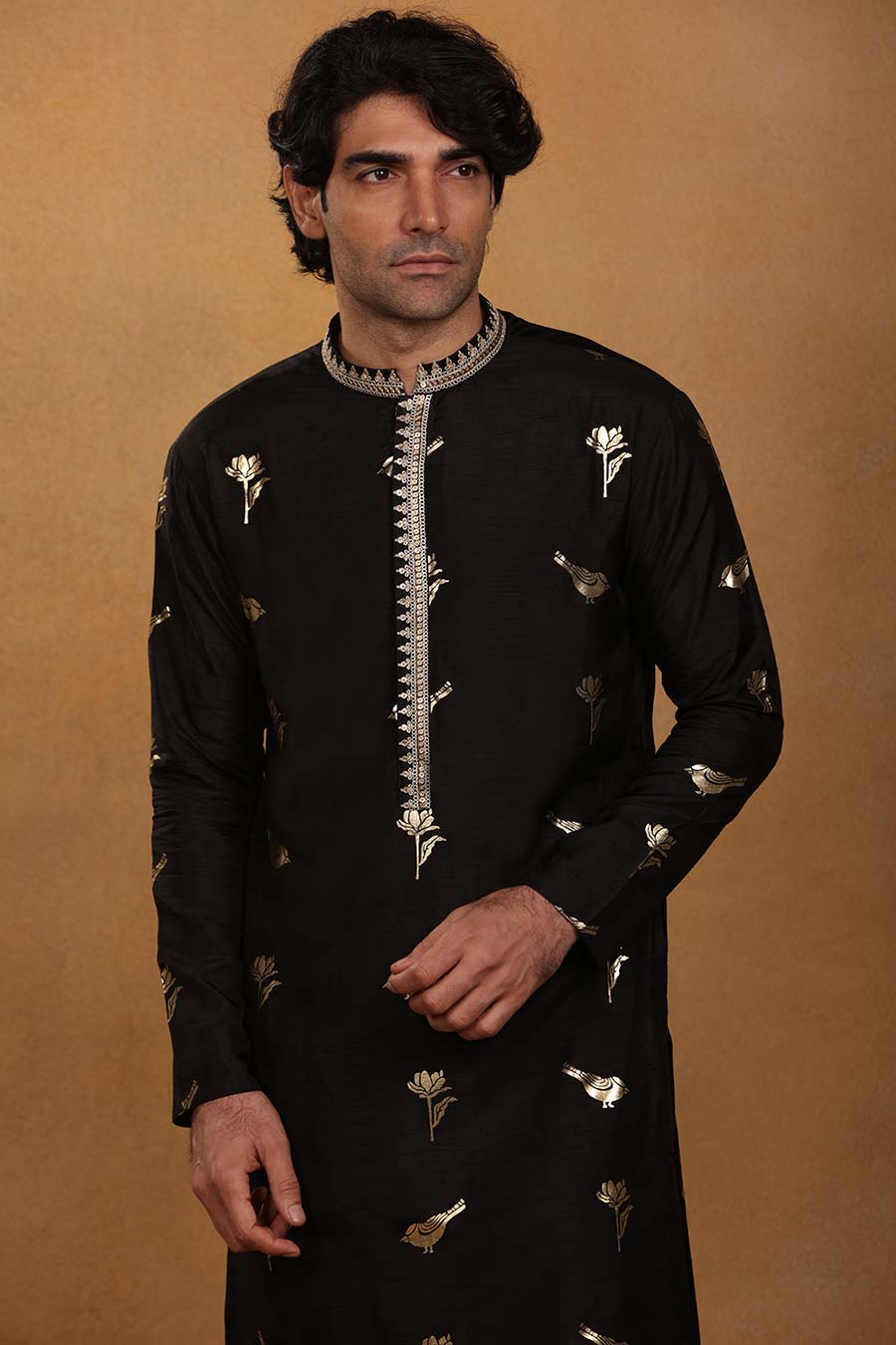 Black Vintage Fiona Print Embroidered Kurta