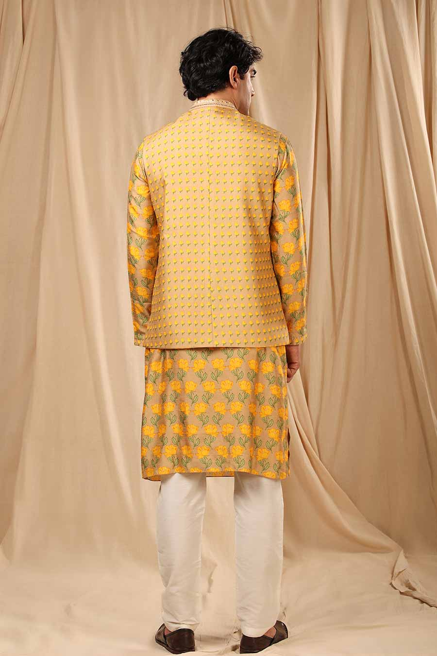 Beige Bloomingdale Kurta Set With Jacket