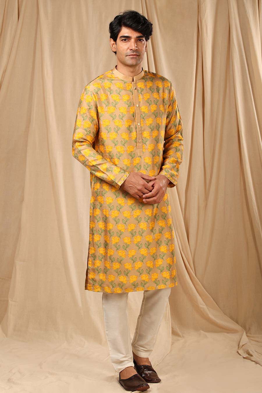 Beige Bloomingdale Print Kurta