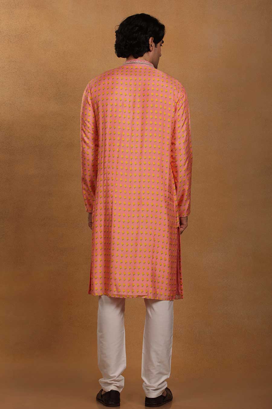 Rose Pink Wallflower Print Embroidered Kurta