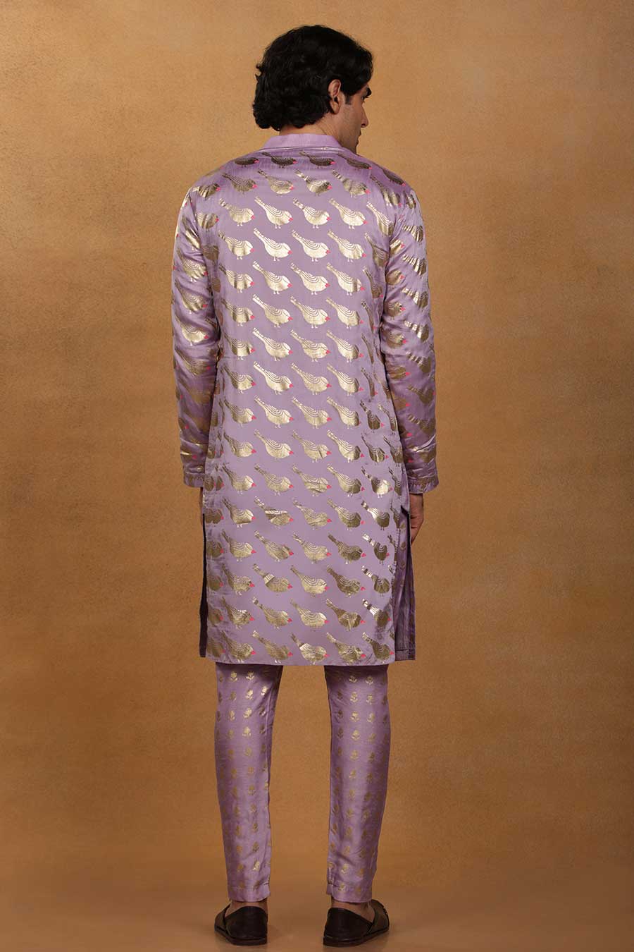 Lilac Lovebird Print Kurta Set With Stole