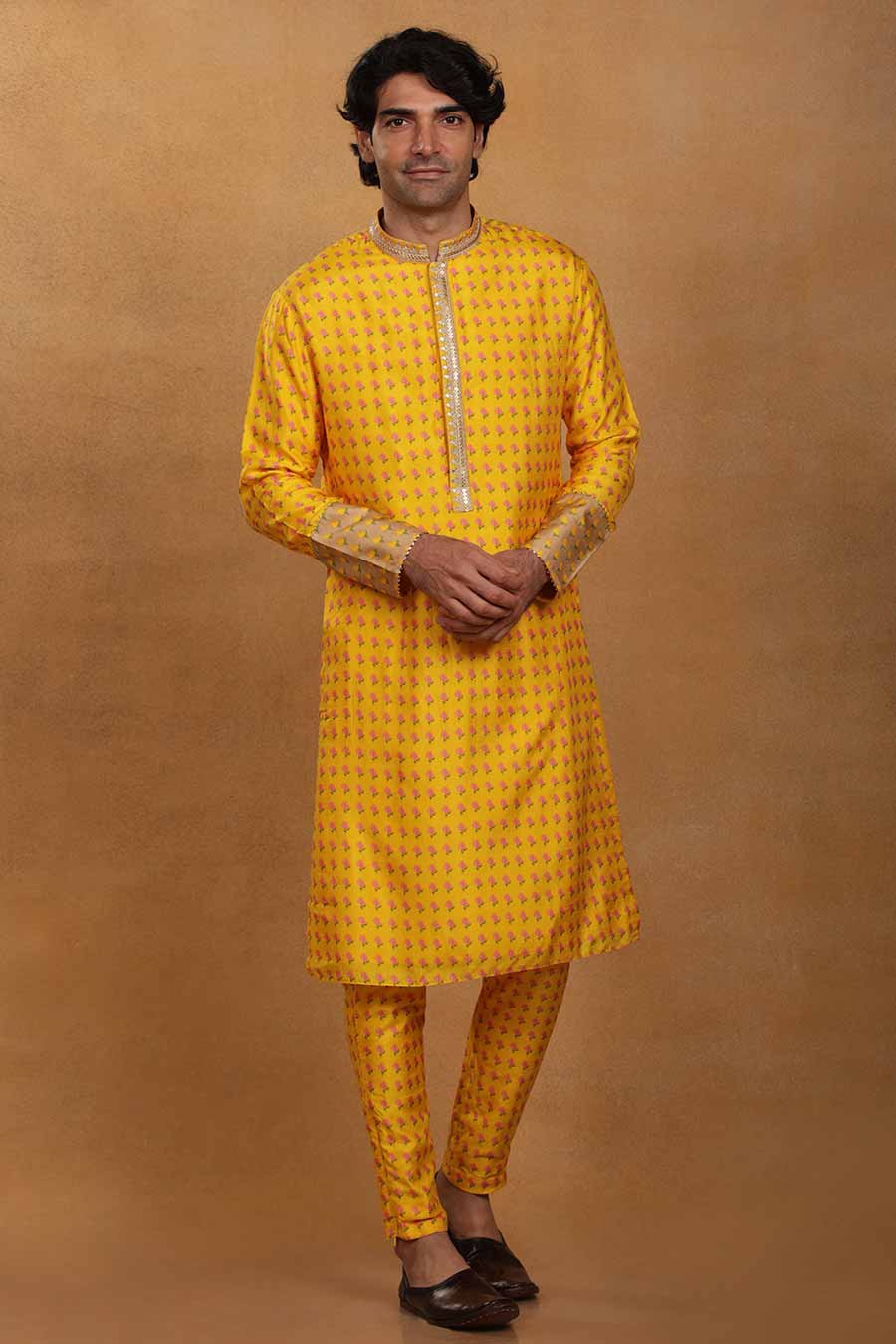 Yellow Wallflower Print Kurta Set With Stole