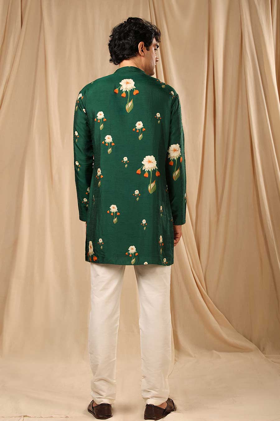 Bottle Green Buttercup Print Embroidered Kurta