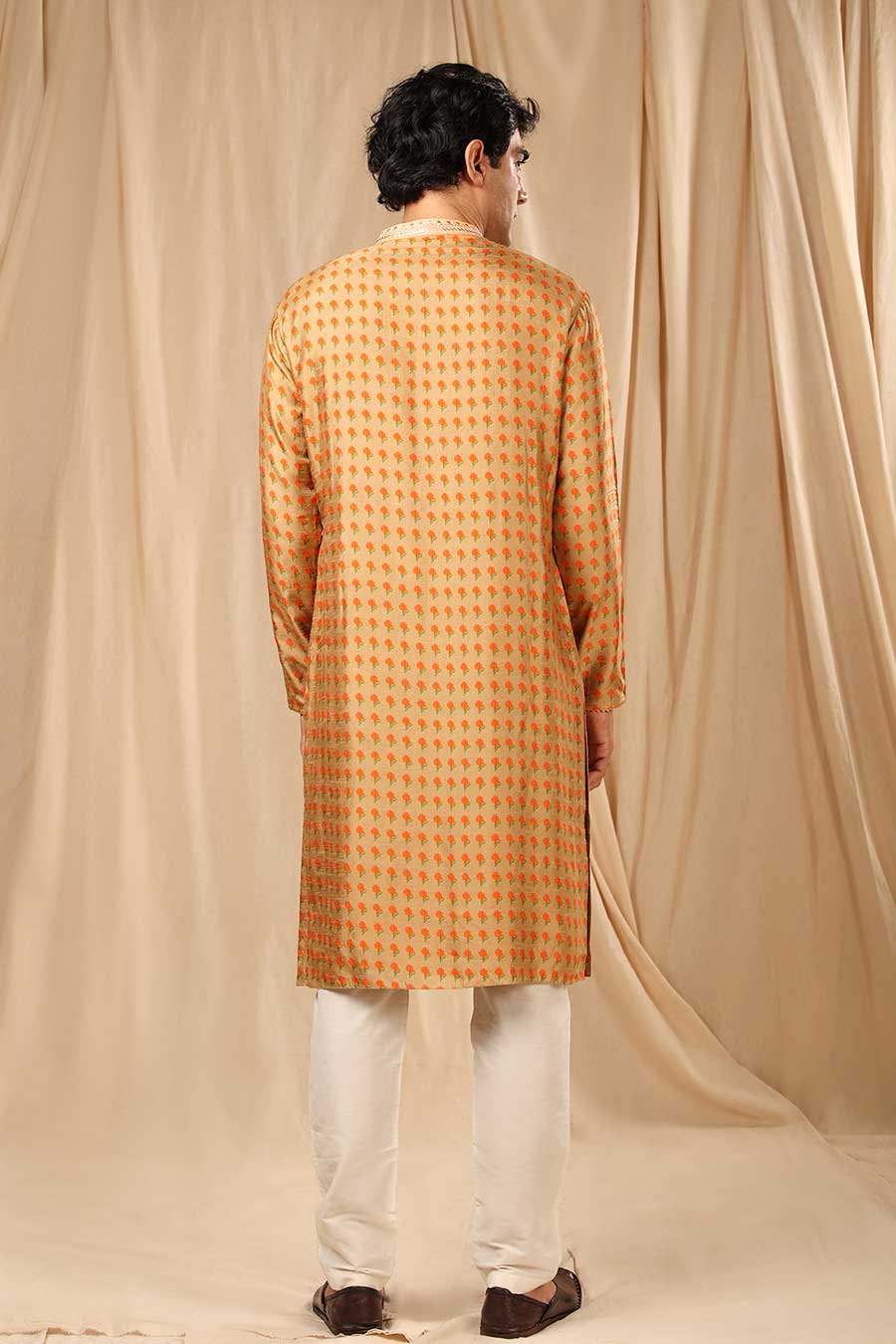 Rust Beige Wallflower Print Embroidered Kurta
