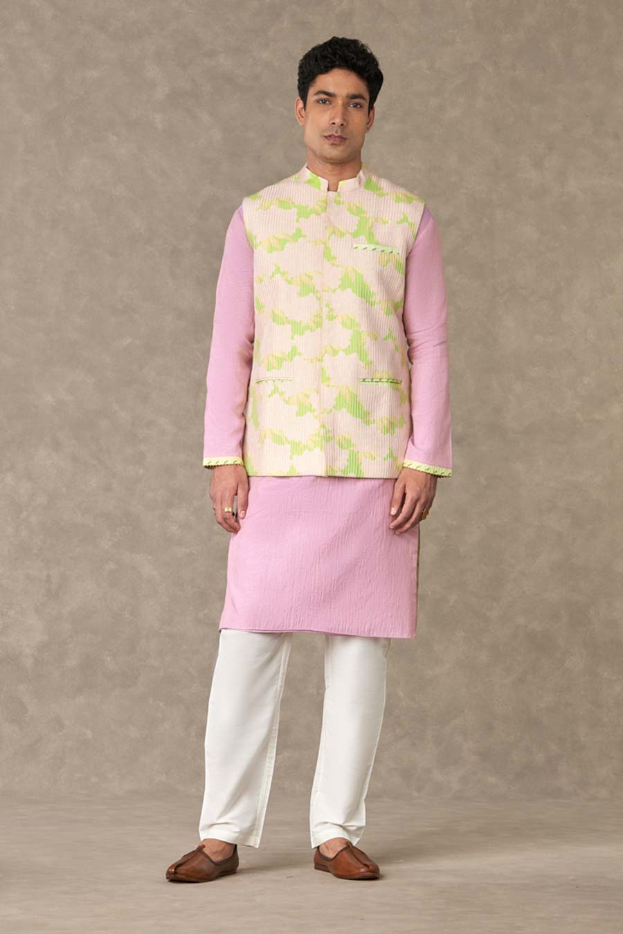 Mint Candy Swirl Print Embroidered Kurta Set with Jacket