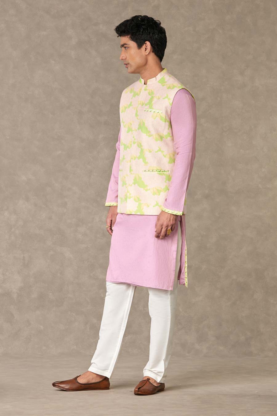 Mint Candy Swirl Print Embroidered Kurta Set with Jacket