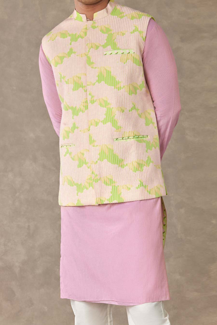Mint Candy Swirl Print Embroidered Kurta Set with Jacket