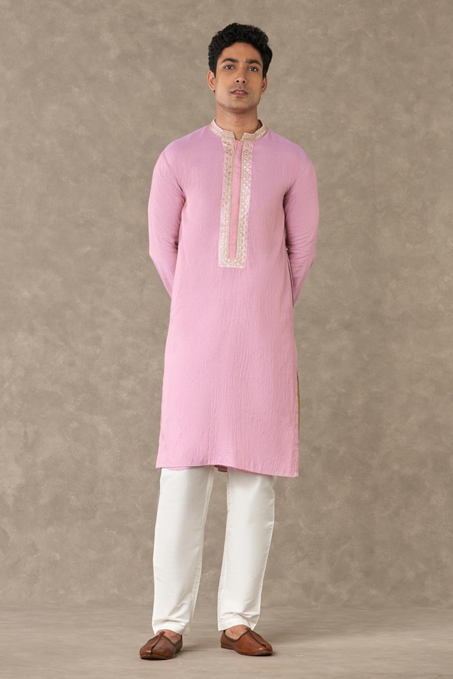 Pink Print Embroidered Kurta Set