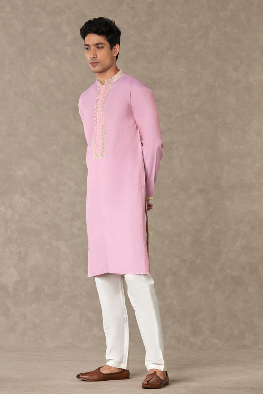 Pink Print Embroidered Kurta Set