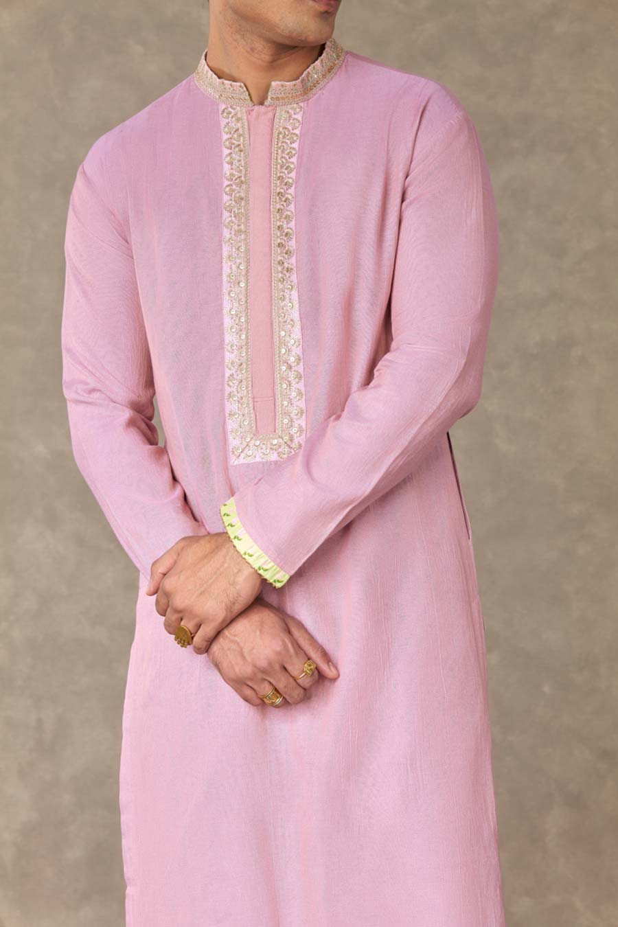 Pink Print Embroidered Kurta Set