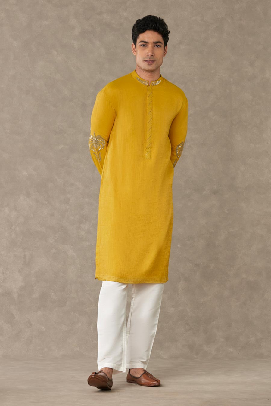 Corn Yellow Shajara Embroidered Kurta Set