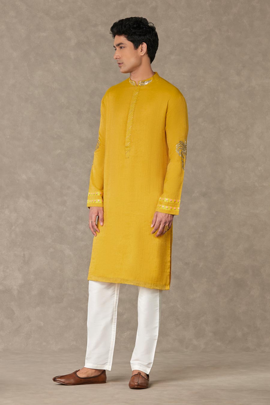 Corn Yellow Shajara Embroidered Kurta