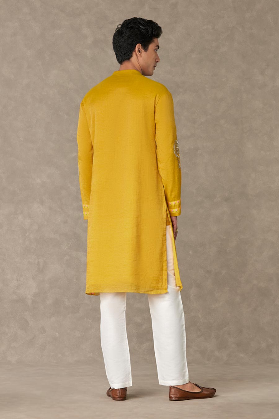 Corn Yellow Shajara Embroidered Kurta