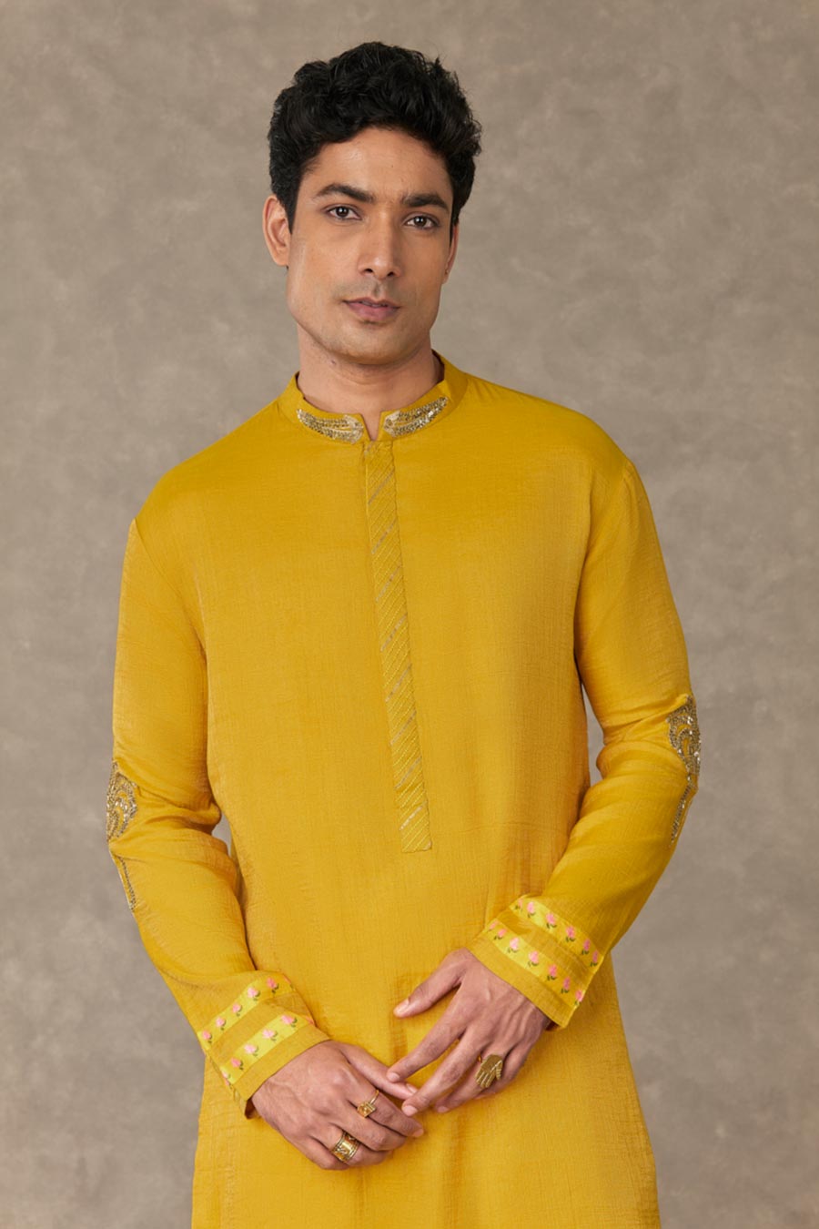 Corn Yellow Shajara Embroidered Kurta